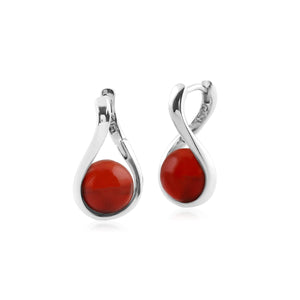 Kosmos Dyed Red Carnelian Orb Earrings in Rhodium Plated Sterling Silver