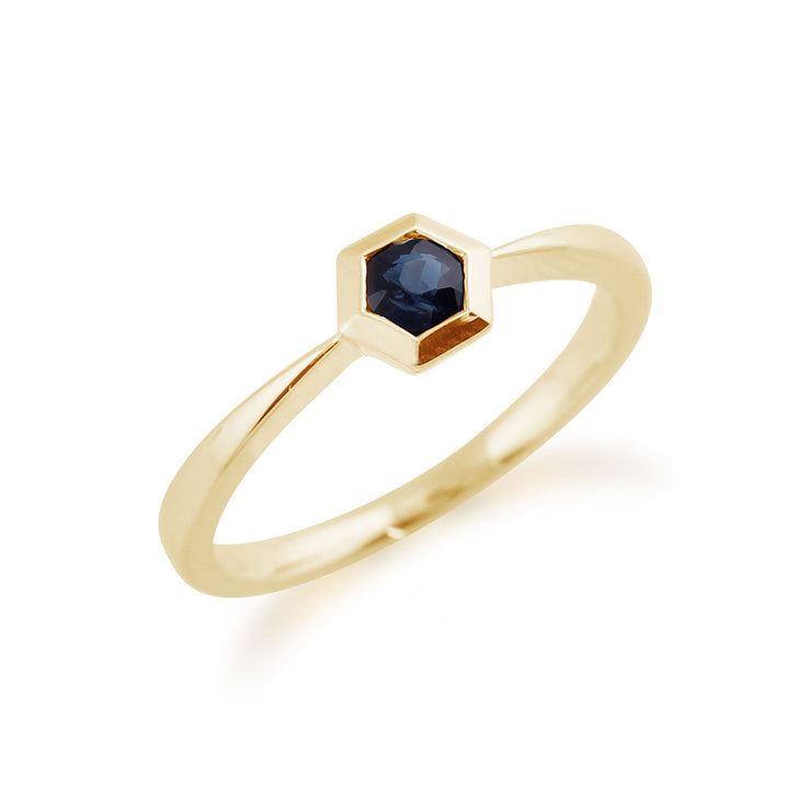 Anello Gemondo con zaffiro, anello esagonale in oro giallo da 9 ct con zaffiro da 0,27 ct