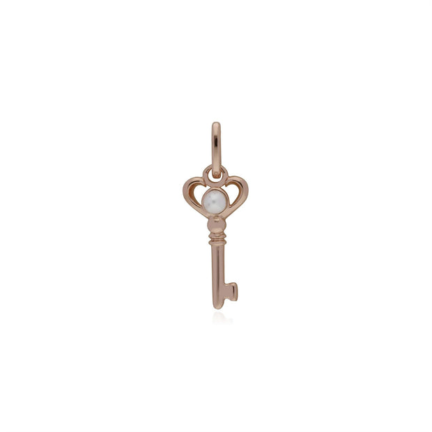 Classico ciondolo chiave piccola in argento 925 placcato oro rosa con perla
