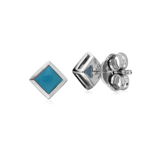 Classic Square Turquoise Bezel Stud Earrings in 925 Sterling Silver