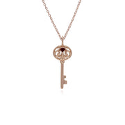 Classico ciondolo con lucchetto a cuore intrecciato in argento 925 placcato oro rosa e grandi ciondoli con chiave in granato