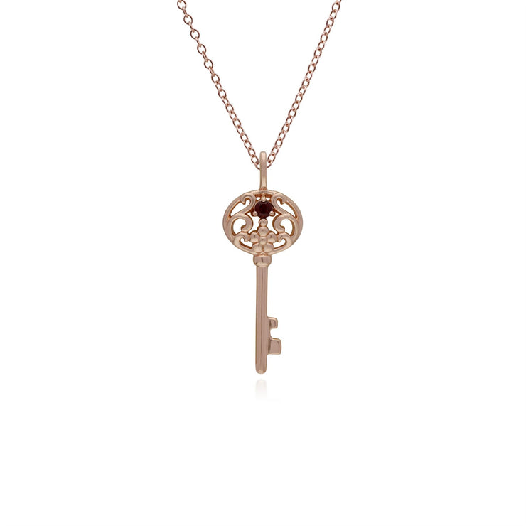 Classico ciondolo con lucchetto a cuore intrecciato in argento 925 placcato oro rosa e grandi ciondoli con chiave in granato