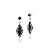 Collana e orecchini con pendente in stile Art Déco Argento 925 Onice nero e marcasite