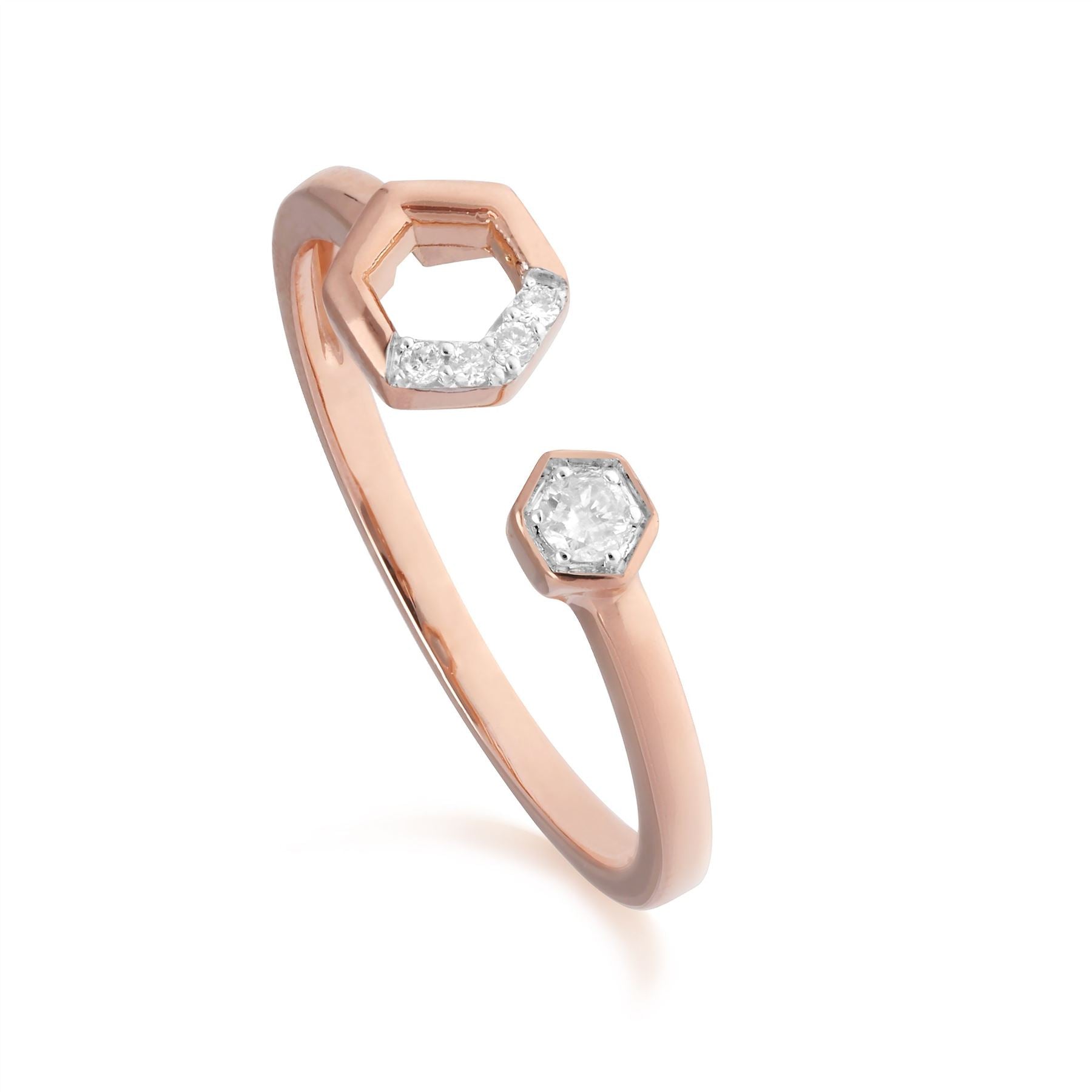 Diamond Pavé Hexagon Open Ring in 9ct Rose Gold