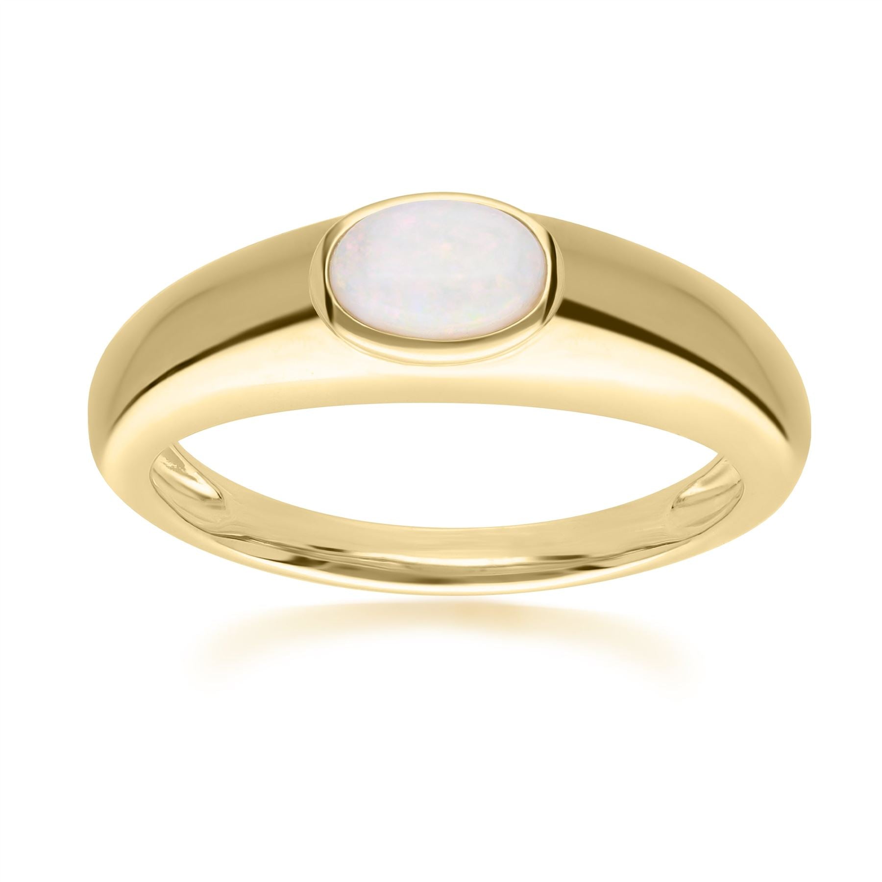 Moderno classico anello con opale ovale in argento placcato oro 18 carati