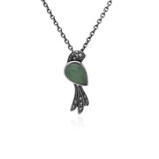 Collana con uccello in argento sterling con giada verde e marcasite