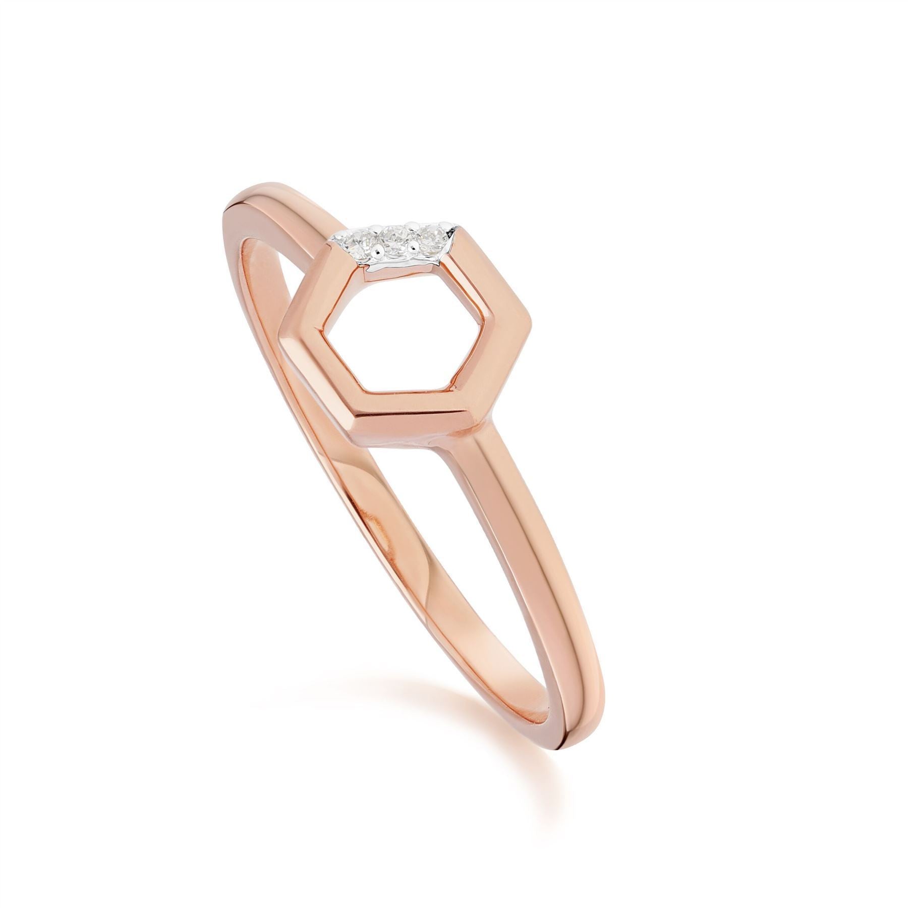 Diamond Pave Hexagon Ring  in 9ct Rose Gold
