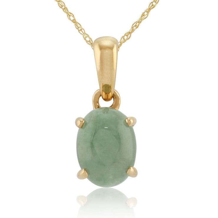 Classico pendente in giada verde rotonda in oro giallo 375 e orecchini a bottone