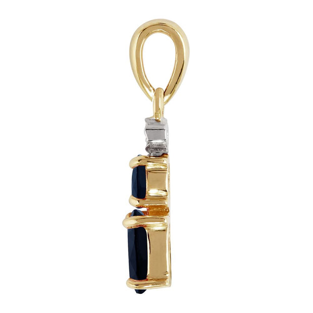 Classico pendente ovale in oro giallo 375 con zaffiro e diamanti