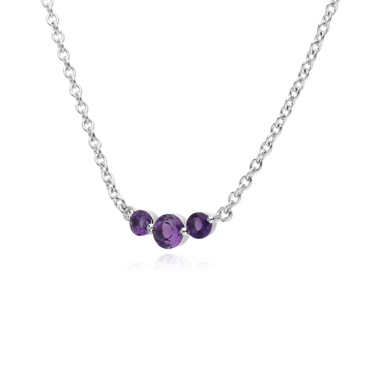 Collana in argento sterling con tre pietre di ametista con gradiente rotondo da 45 cm