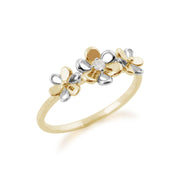 Anello Gemondo con tre fiori in oro giallo da 9 ct e diamanti da 0,03 ct