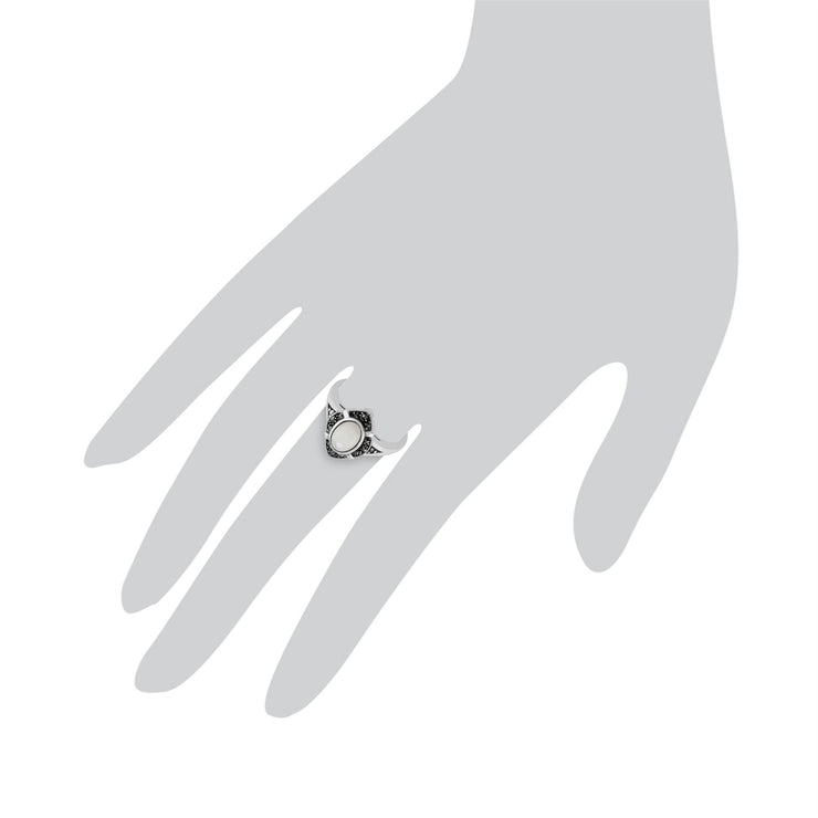 Anello Art Déco Gemondo, argento sterling 925 da 1,00 carati, madreperla e anello Art Déco con marcasite