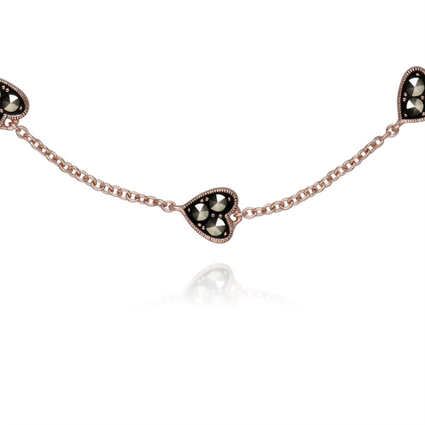 Bracciale in marcasite con cuore in argento sterling placcato oro rosa da 19 cm
