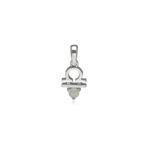 9ct White Gold Opal Libra Zodiac Necklace 
