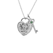 Ciondolo classico con lucchetto a cuore intrecciato in argento 925 e ciondoli con chiave in giada