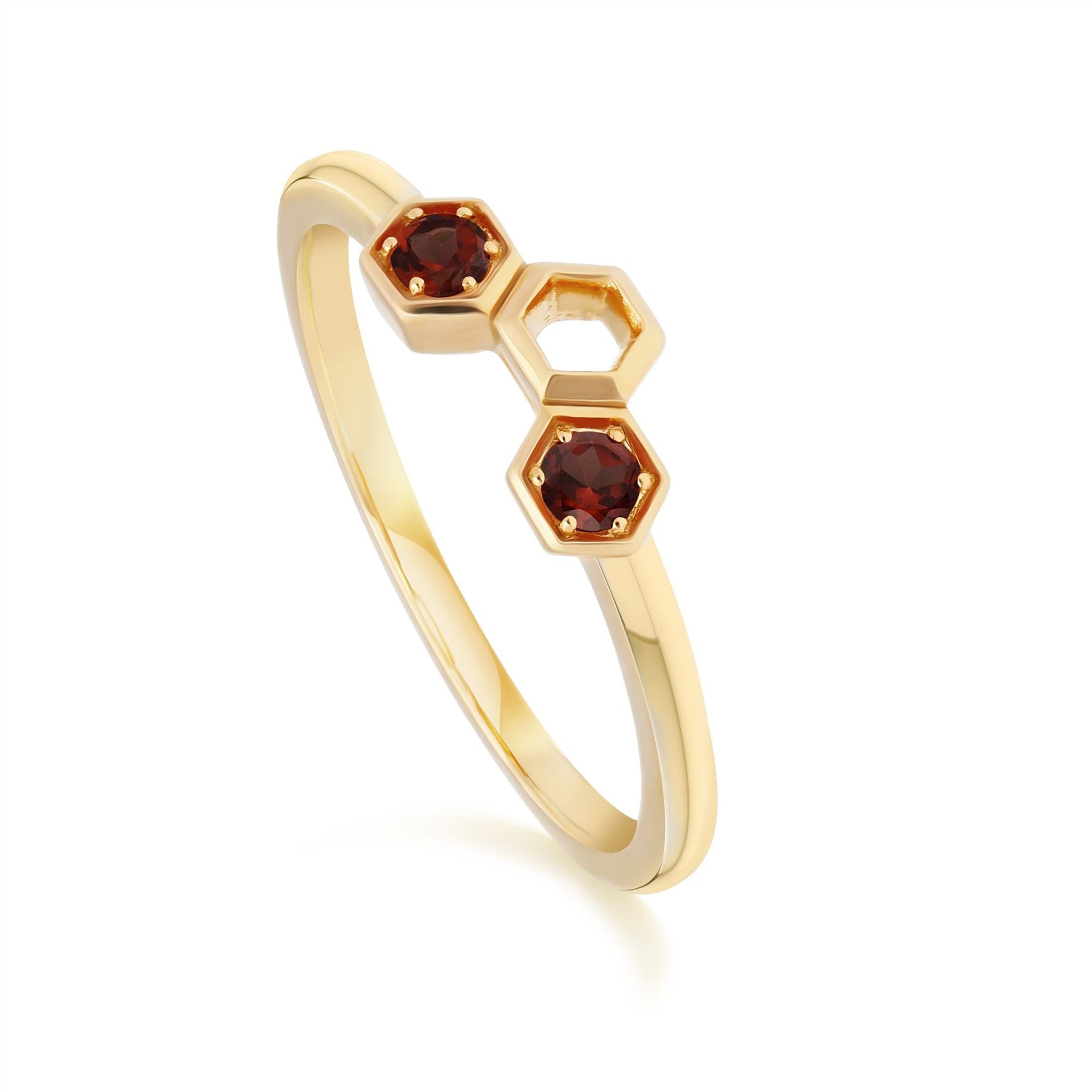 Honeycomb Anello con granato a Nido d'Ape in oro giallo da 9 ct