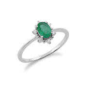 Anello Gemondo con smeraldo, anello a grappolo ovale in oro bianco da 9 ct con smeraldo da 0,47 ct e diamanti