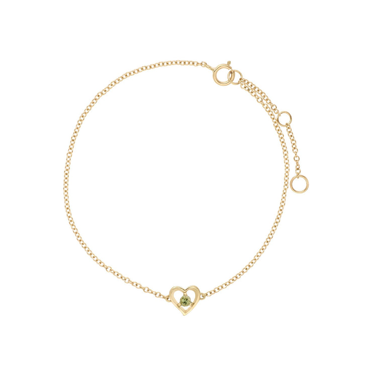 Bracciale con peridoto, bracciale con pietra singola rotonda in oro giallo con peridoto da 9 ct. Bracciale da 19 cm