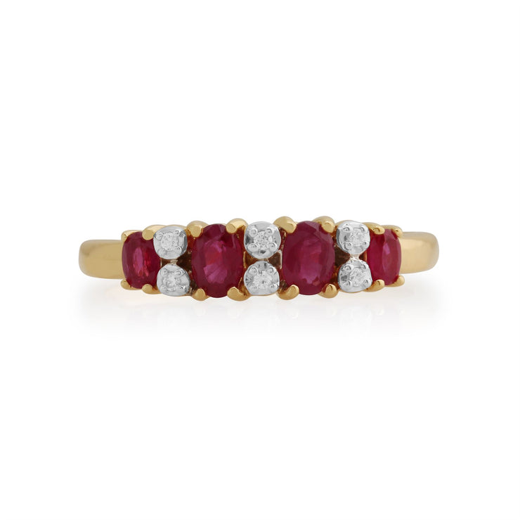 Anello Gemondo con rubino, anello Half Eternity in oro giallo da 9 ct con rubino e diamanti da 0,68 ct