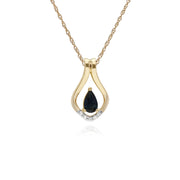 Collana con zaffiri, pendente in oro giallo da 9 ct con zaffiro e foglia di diamanti su catena da 45 cm