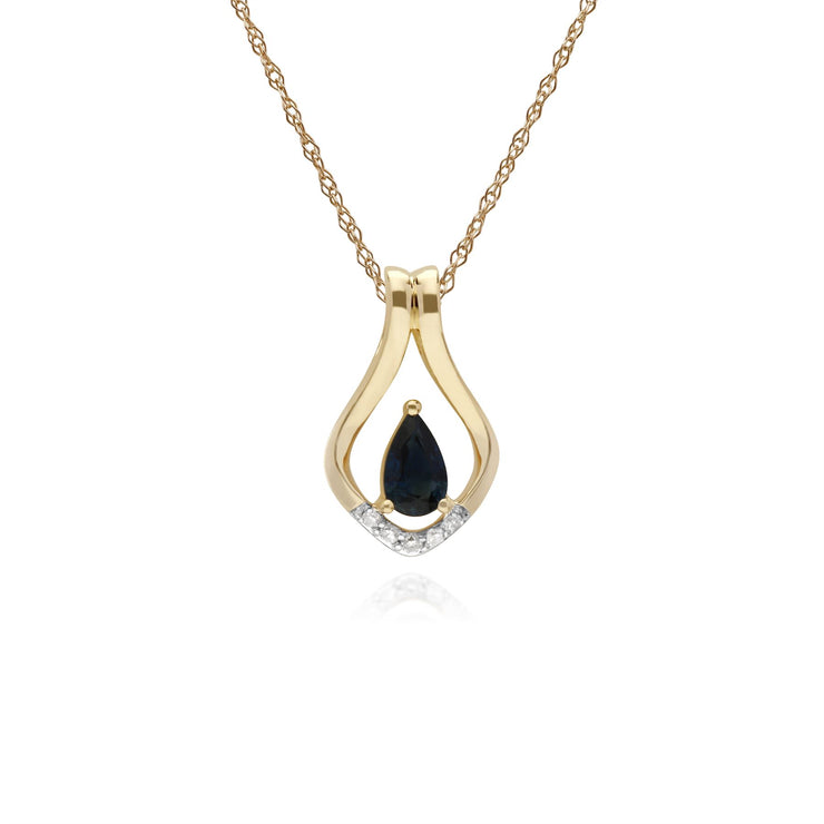 Collana con zaffiri, pendente in oro giallo da 9 ct con zaffiro e foglia di diamanti su catena da 45 cm