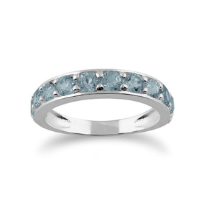 Classic Round Blue Topaz Half Eternity Ring in 925 Sterling Silver