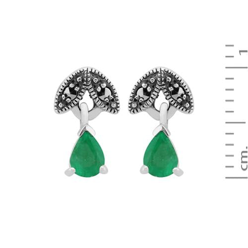Art Deco Emerald & Marcasite Stud Earrings & Pendant Set Image 4