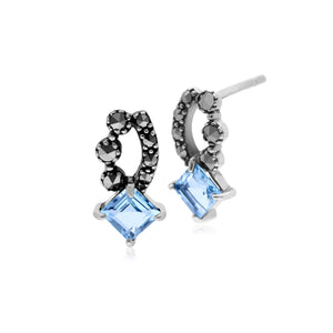 Gemondo Sterling Silver Blue Topaz & Marcasite Stud Earrings