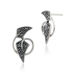 Art Nouveau Style Round Marcasite Stud Earrings in 925 Sterling Silver