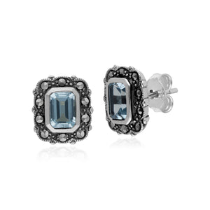 Gemondo Sterling Silver Blue Topaz & Marcasite Octagon Art Nouveau Earrings