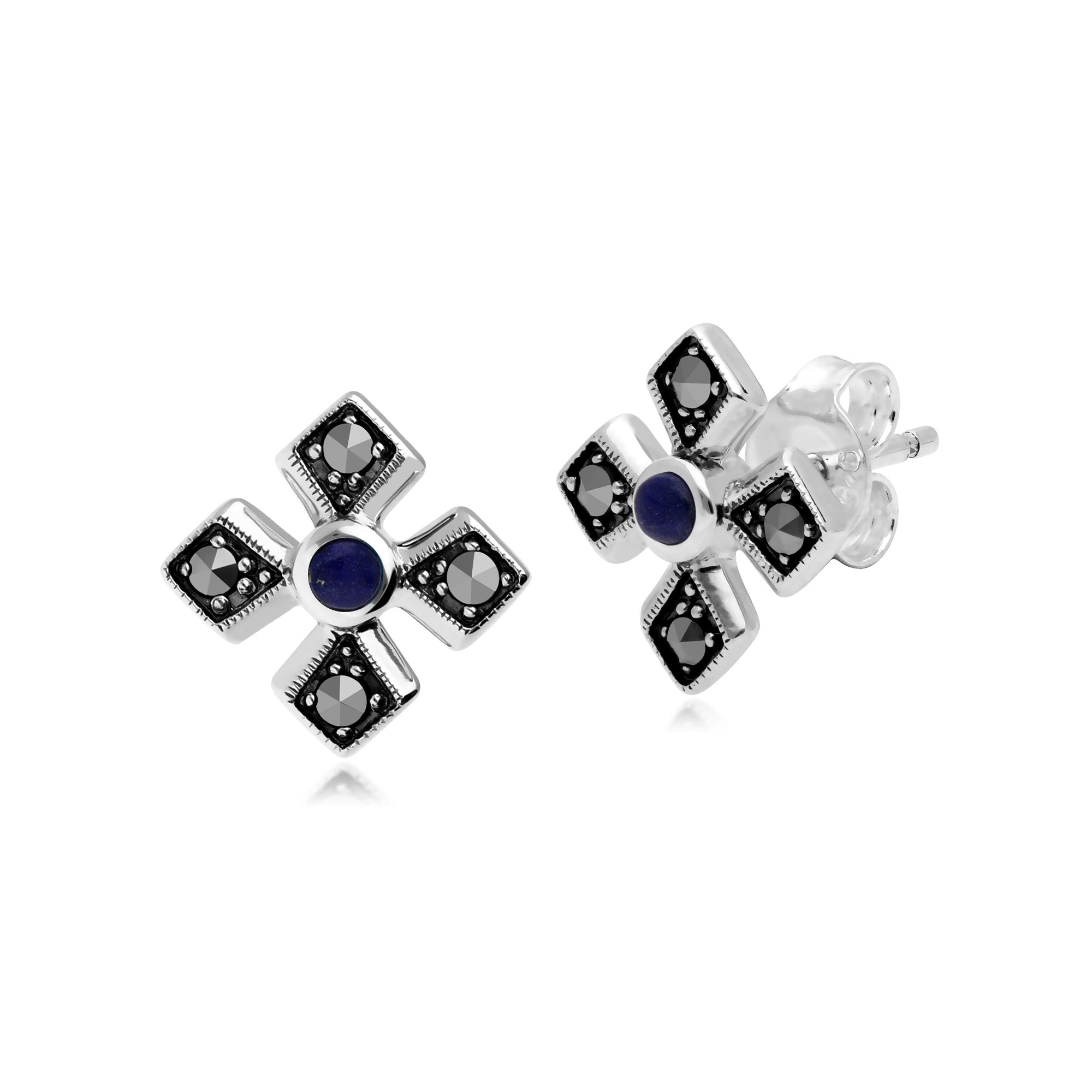 Gemondo Sterling Silver Marcasite & Lapis Lazuli Earring