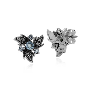 Gemondo Sterling Silver Blue Topaz & Marcasite Art Noveau Floral Earrings