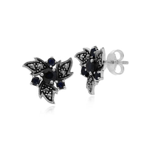 Gemondo Sterling Silver Sapphire & Marcasite Art Nouveau Floral Earrings