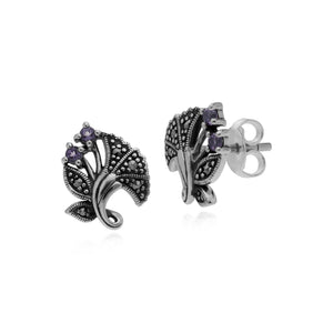 Gemondo Sterling Silver Amethyst & Marcasite February Art Nouveau Stud Earrings