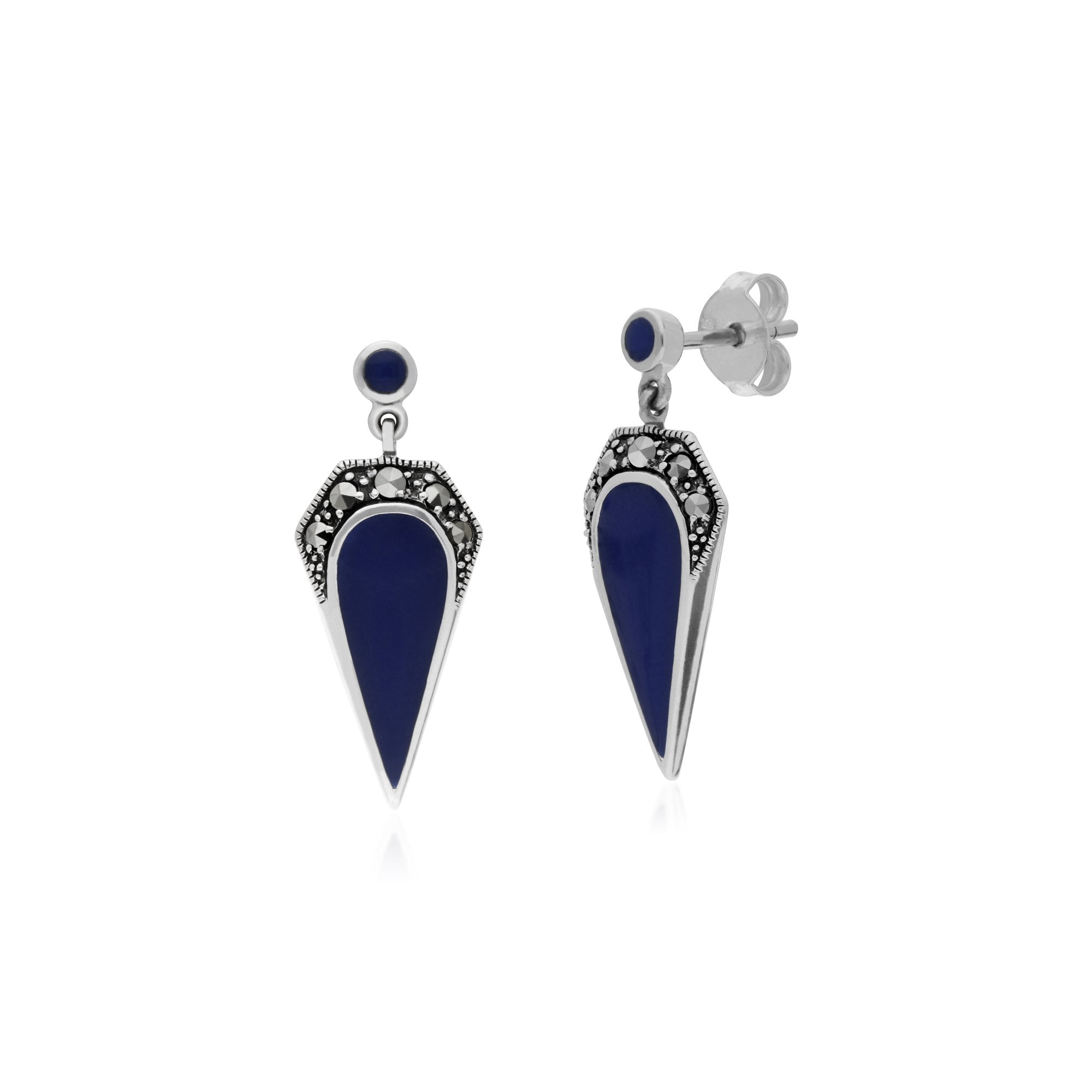 Gemondo Sterling Silver Marcasite & Blue Enamel Drop Earrings