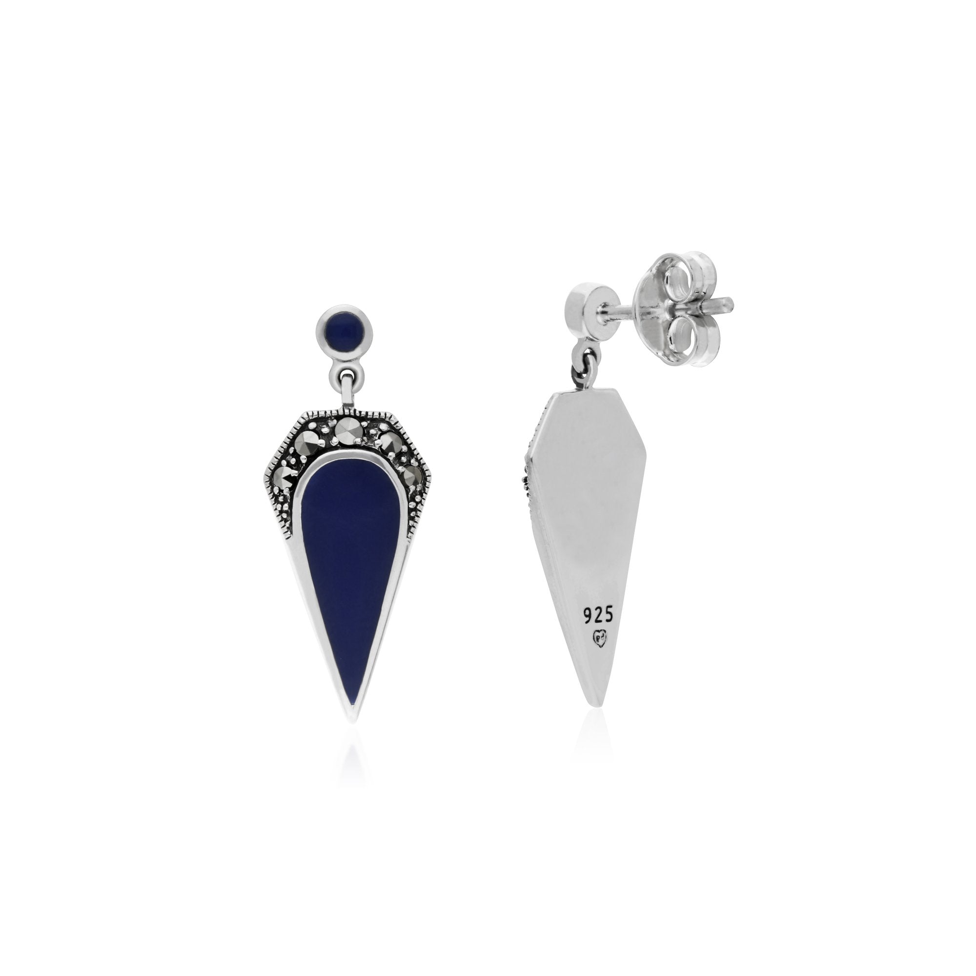 Gemondo Sterling Silver Marcasite & Blue Enamel Drop Earrings