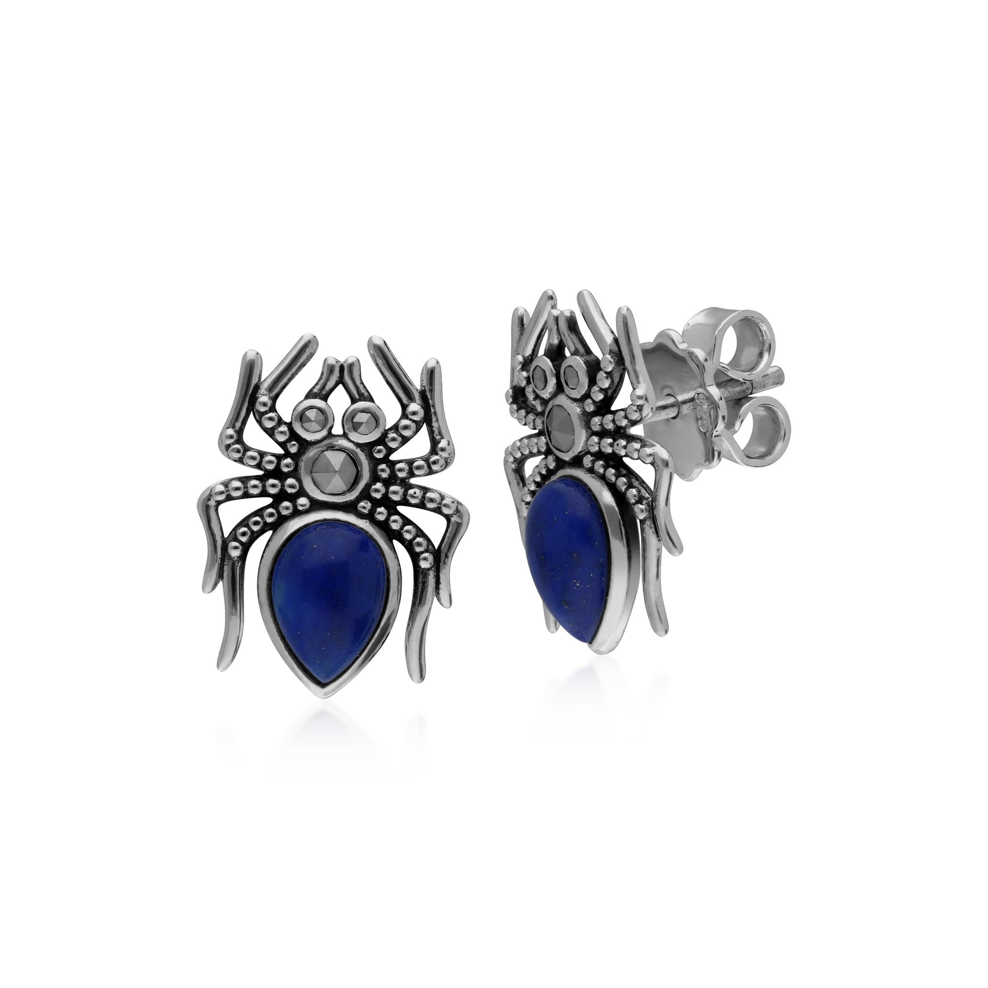 Gemondo Sterling Silver Lapis Lazuli & Marcasite Spider Stud Earrings