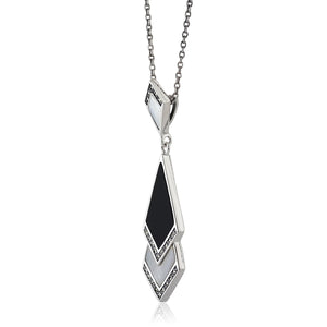 Art Deco Style Mother of Pearl, Black Onyx & Marcasite Pendant in 925 Sterling Silver