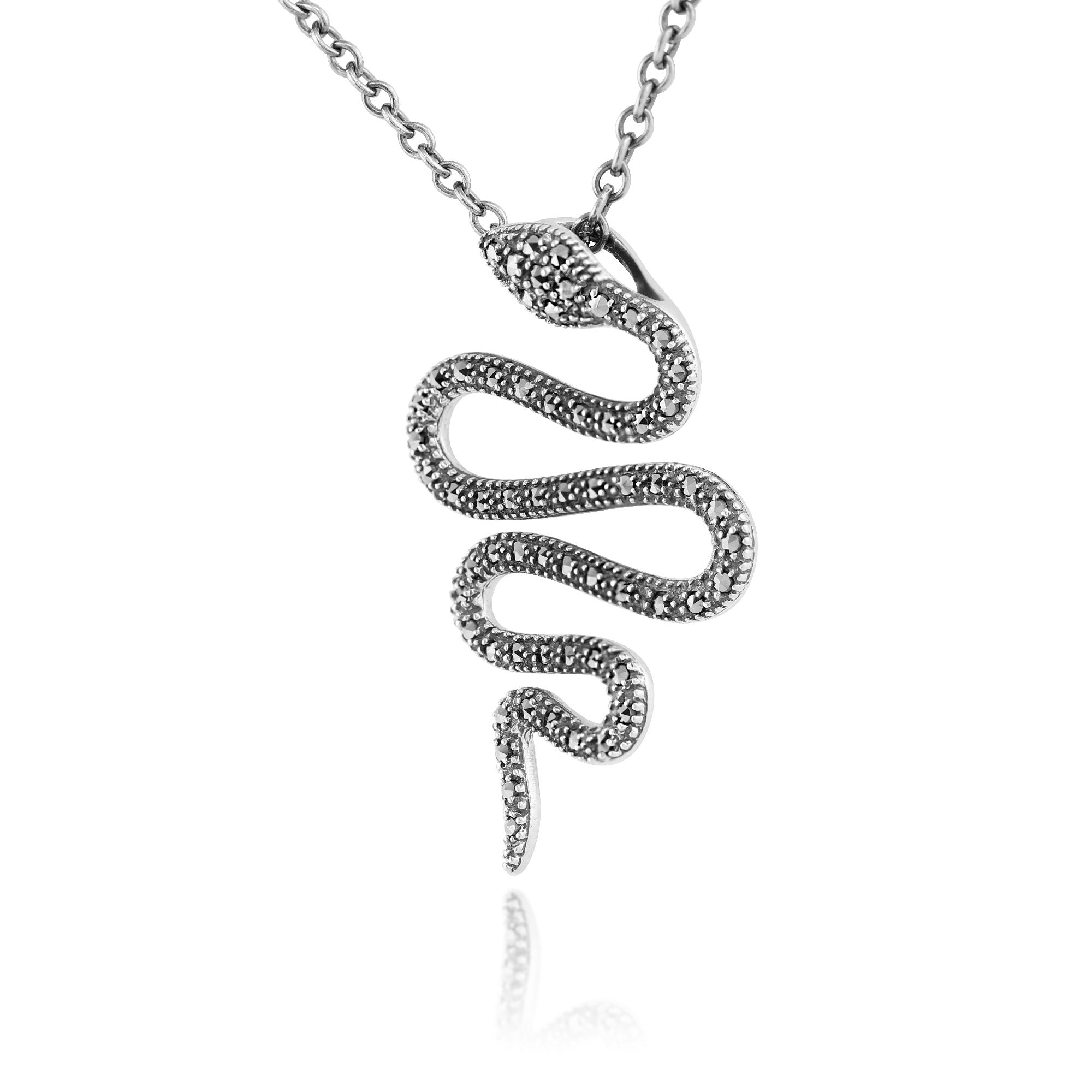 Art Nouveau Marcasite Snake Drop Earrings & Pendant Set Image 5