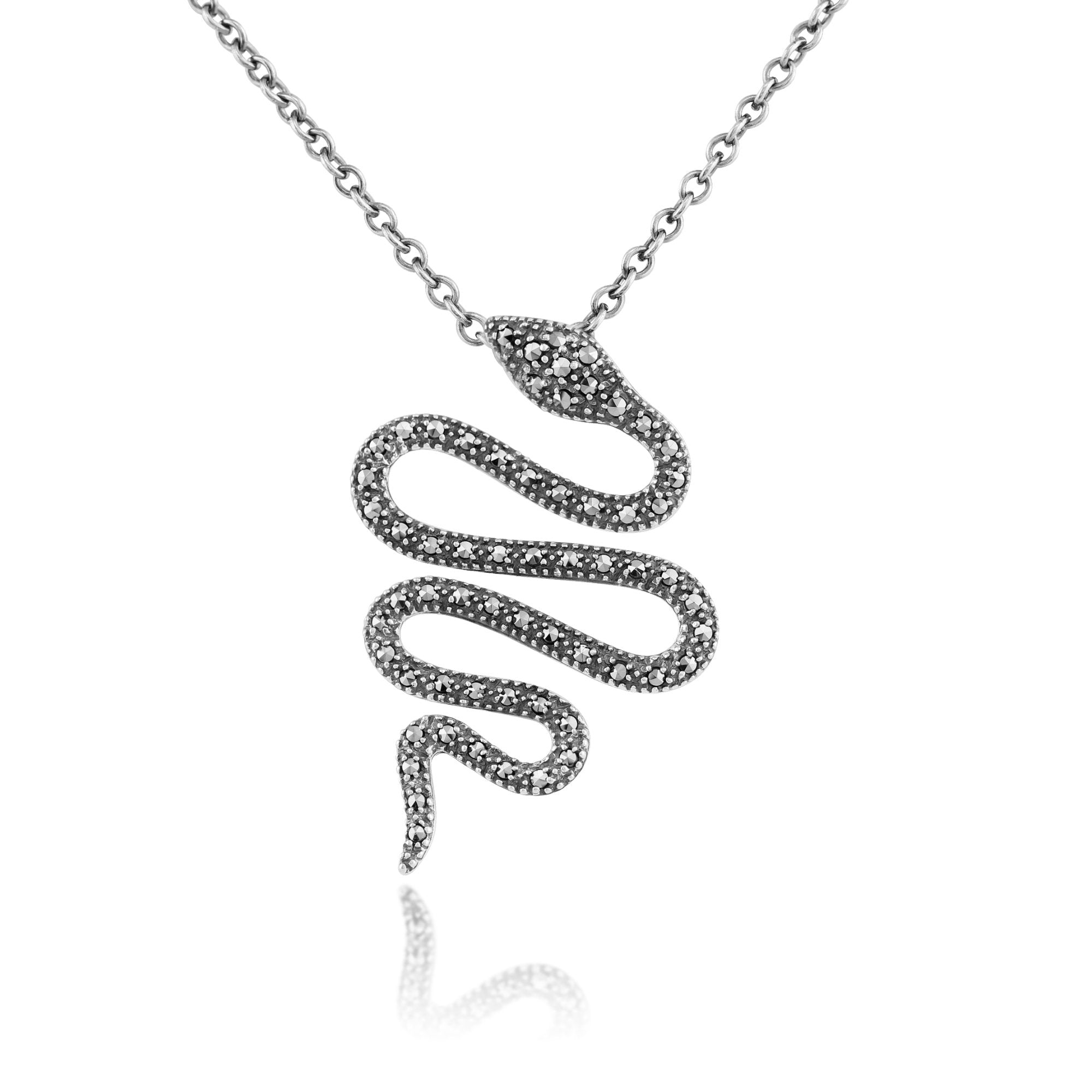 Art Nouveau Marcasite Snake Drop Earrings & Pendant Set Image 4