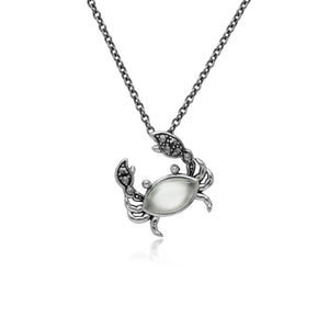 Classic Marquise Moonstone & Marcasite Crab Necklace in 925 Sterling Silver