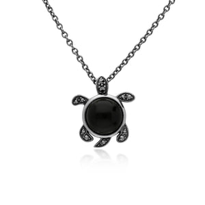 Gemondo Sterling Silver Black Onyx & Marcasite Turtle 45cm Necklace