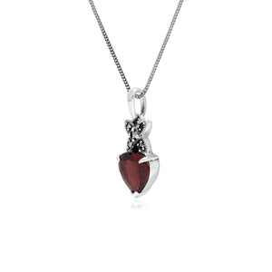 Gemondo Sterling Silver Garnet & Marcasite January Heart Pendant on 45cm Chain