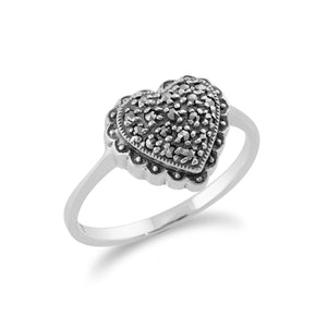 Classic Round Marcasite Heart Ring in 925 Sterling Silver