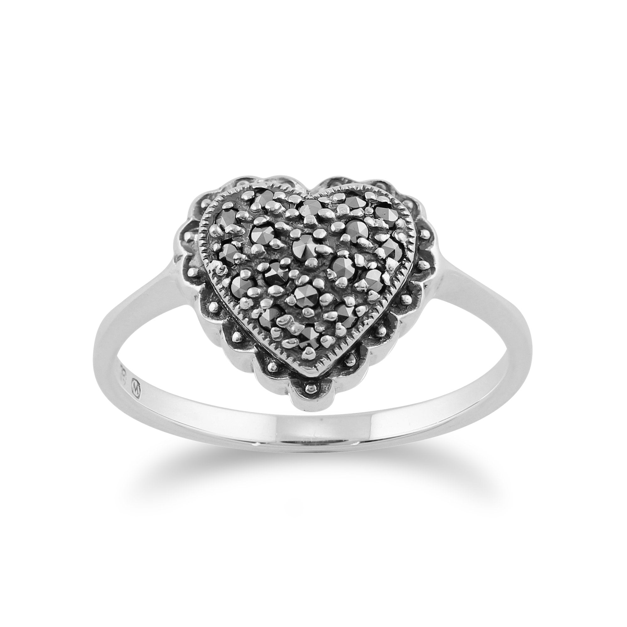 Classic Round Marcasite Heart Ring in 925 Sterling Silver