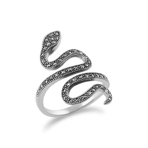 Art Nouveau Style Round Marcasite Silver Snake Boho Ring