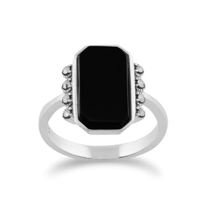 Gemondo 925 Sterling Silver 2.5ct Black Onyx & Marcasite Art Deco Ring Image 1