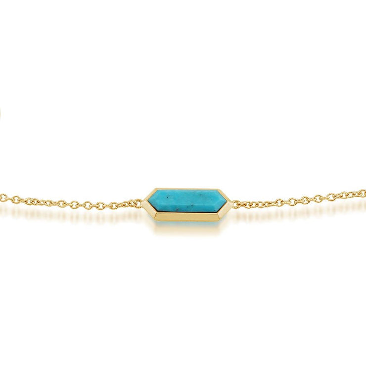 Bracciale geometrico in argento 925 con prisma esagonale turchese placcato oro