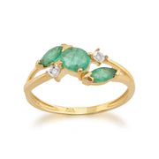 Anello Gemondo con smeraldo, anello classico in oro giallo da 9 ct con smeraldo da 0,60 ct e diamante naturale