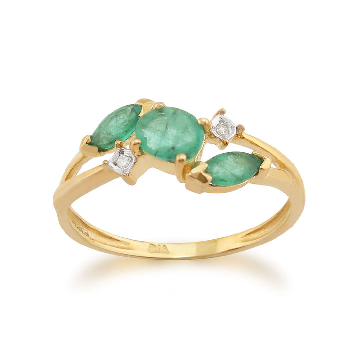 Anello Gemondo con smeraldo, anello classico in oro giallo da 9 ct con smeraldo da 0,60 ct e diamante naturale